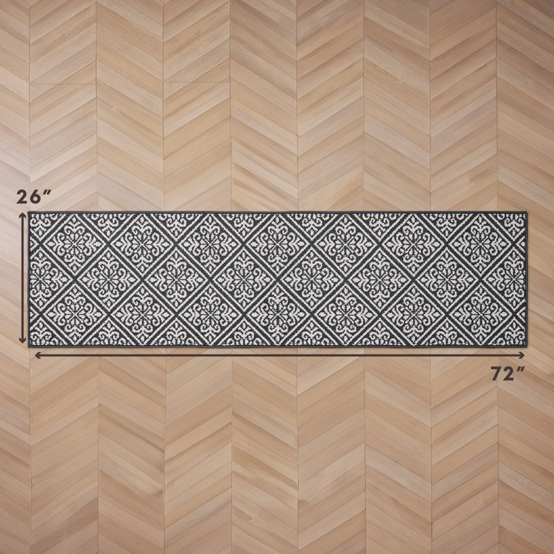 Austell Machine Woven Synthetic Geometric Area Rug, Dark Gray/Natural, Runner 2'2" x 6'