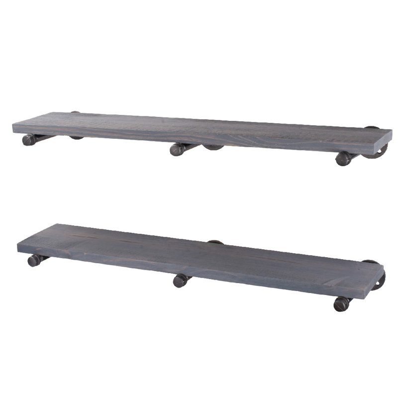 Pingree 2 Piece Solid Wood Floating Shelf, Riverstone Gray