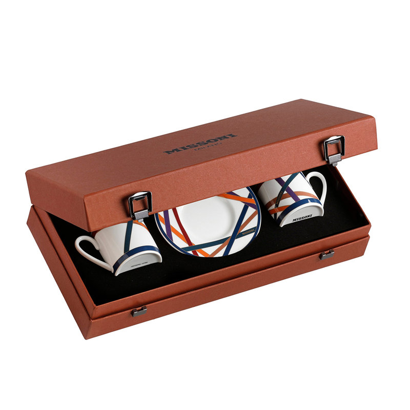Missoni Coffee Cup & Saucer NASTRI Set in Luxury Box diam. 2.3in, H 2.5in, Cap. 4 oz, Saucer diam. 4.75in, Set of 2