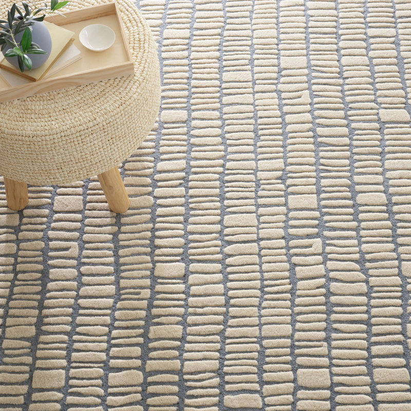 Roark Pewter Blue Hand Tufted Wool Rug, Rectangle 5' x 8'