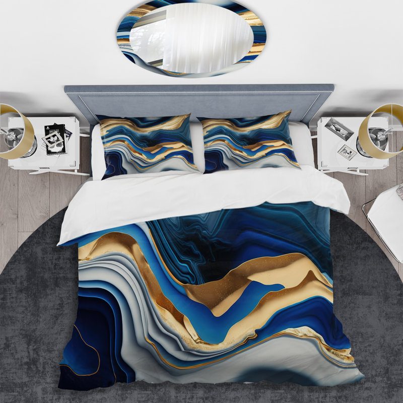 Ensemble de housse de couette transitionnel Vibrant Blue and Gold Agate II - Microfibre polyester