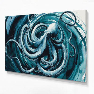 Nautique, pieuvre bleue, art mural sur toile