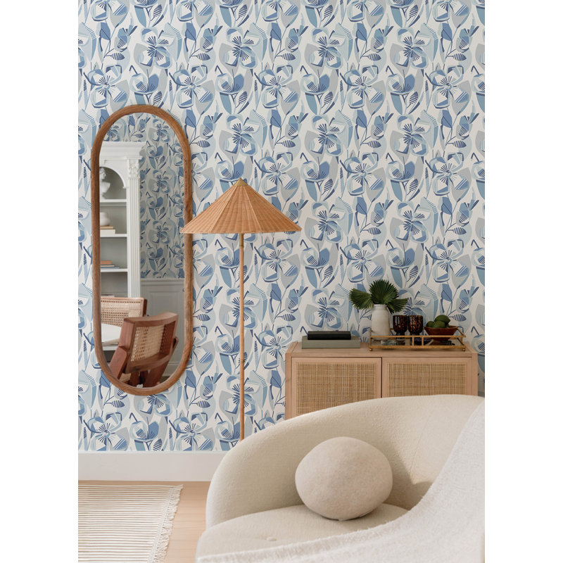 Nathalie Light Green Abstract Blooms Wallpaper, Blue