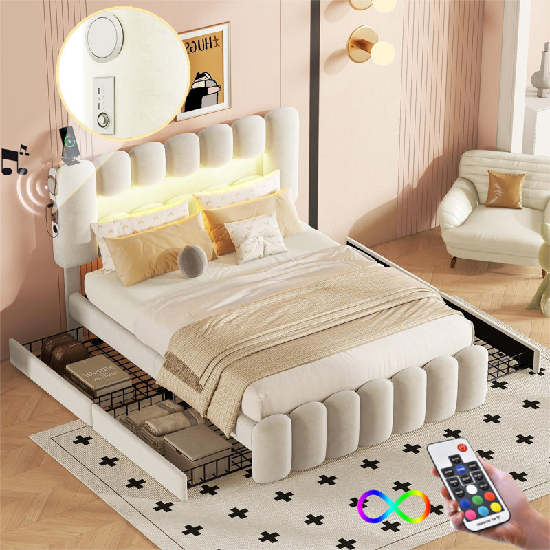 Cedricka Upholstered Storage Bed, Beige