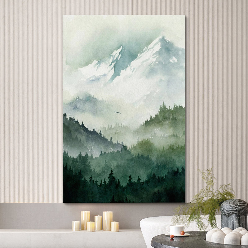 Woodland Forest Landscape Green Mountain Nature Scene Modern Decor Large Frame, impression sur toile, art mural, Toile tendue