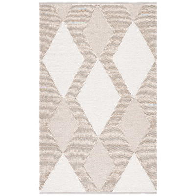 Charvik Geometric Handmade Area Rug in White/ Ivory