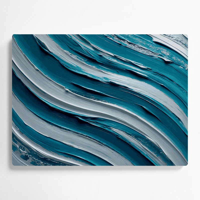 Art mural horizontal rayé en céramique bleu clair gris céruléen, H 8 po x l 10 po