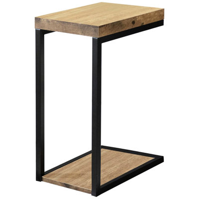 Rectangular Industrial Snack Table, Black Metal Frame, Antique Nutmeg Top, 25.5in X 11.5in 17.65in Style Brown Wood, Dark Base, 25.5" H 11.5" W 17.65" D, For Home Decor