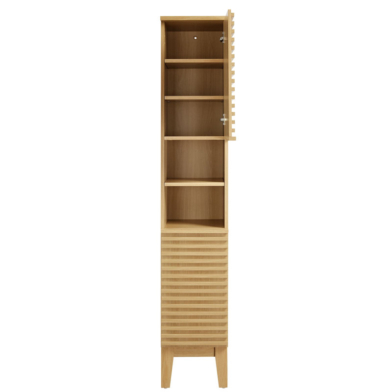 Tall Oak Bathroom Storage Cabinet with Adjustable Shelving