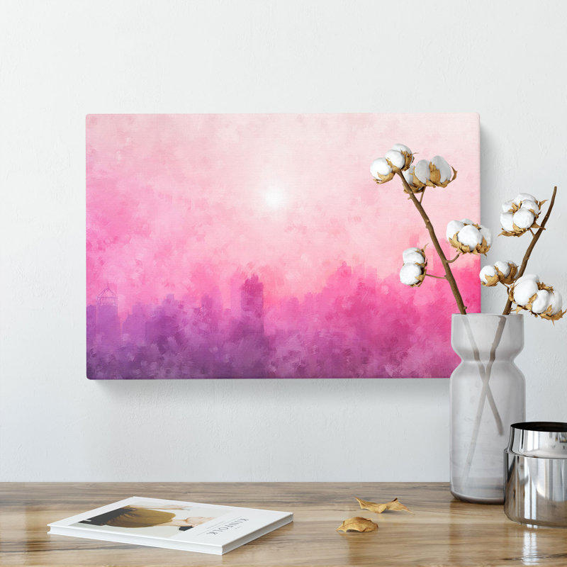 Pink Fog Over The City - Wrapped Canvas, 50cm H x 76cm W x 3cm D