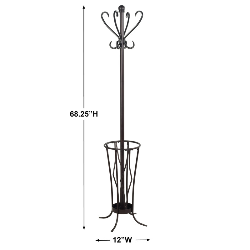 Freestanding Coat Rack With Umbrella Stand And 8 H Steel Freestanding Coat Rack, Brown