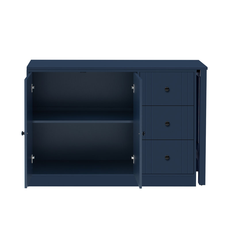 Farmhouse Kitchen Islands With Extendable Dining Table, Convert To Be Storage Buffet Cabinet, Navy Blue, Navy Blue