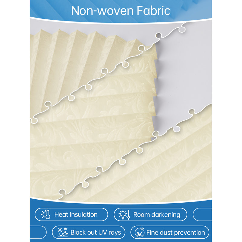No Tools Cordless Original Embossed Light Filtering Pleated Paper Shade, Easy to Install and Cut for Home Bedroom Office Windows