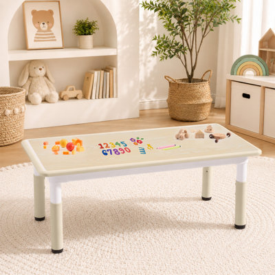 Adjustable Kids Table, Arts and Crafts Child Table with Graffiti Desktop, 7 Level Height Adjustable Children Table for Ages 3-8, Easy to Wipe Toddler Desk for Classrooms/Daycares/Homes,Natural