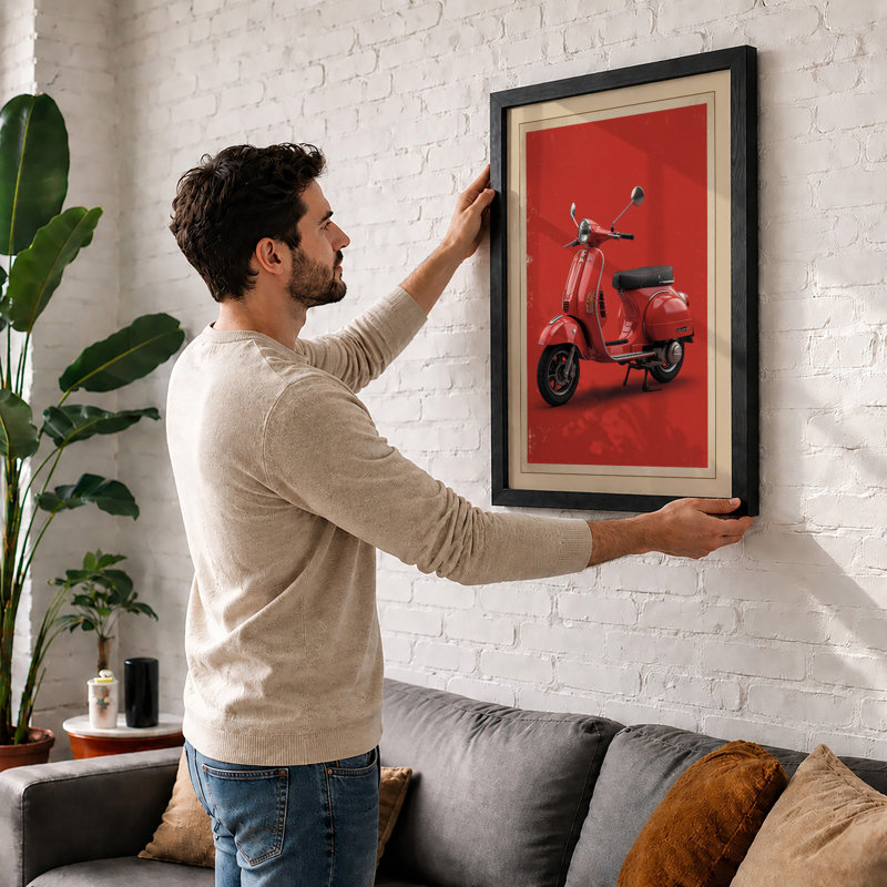 Red Vespa Scooter Retro - Framed Print, Unframed, A3 - 42.0 x 29.7 cm