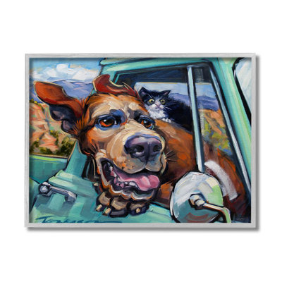«Cat and Dog in Truck Window Wild Ride» par CR Townsend - impression d'art graphique