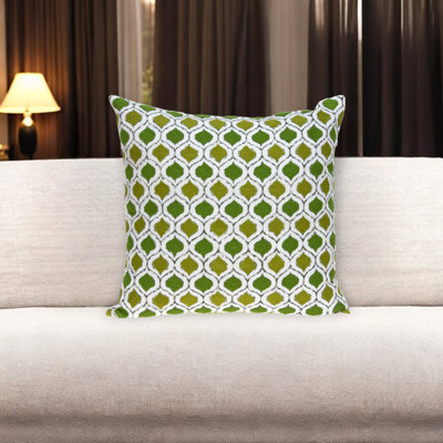 Coussin décoratif en coton vert et blanc 20 "avec broderie Ogee