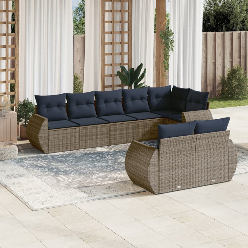  Ensemble de canapé de patio 8 pièces avec coussins en rotin de polyester gris, Gris, Marine