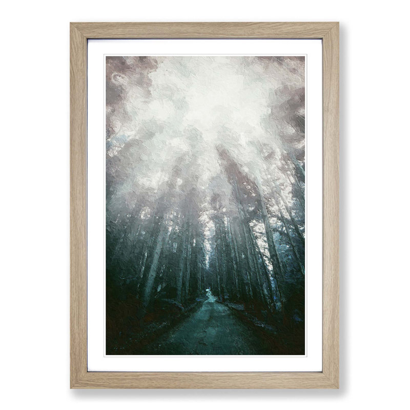 Down the Forest Path in Abstract - Picture Frame Painting Print, Oak Framed, 65cm H x 48cm W x 2cm D