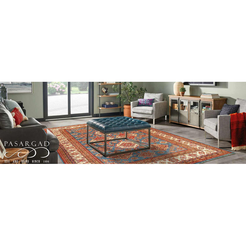 Tapis unique en laine 9 pi x 12 pi 2 po Chib Malibu, rouge, beige, or