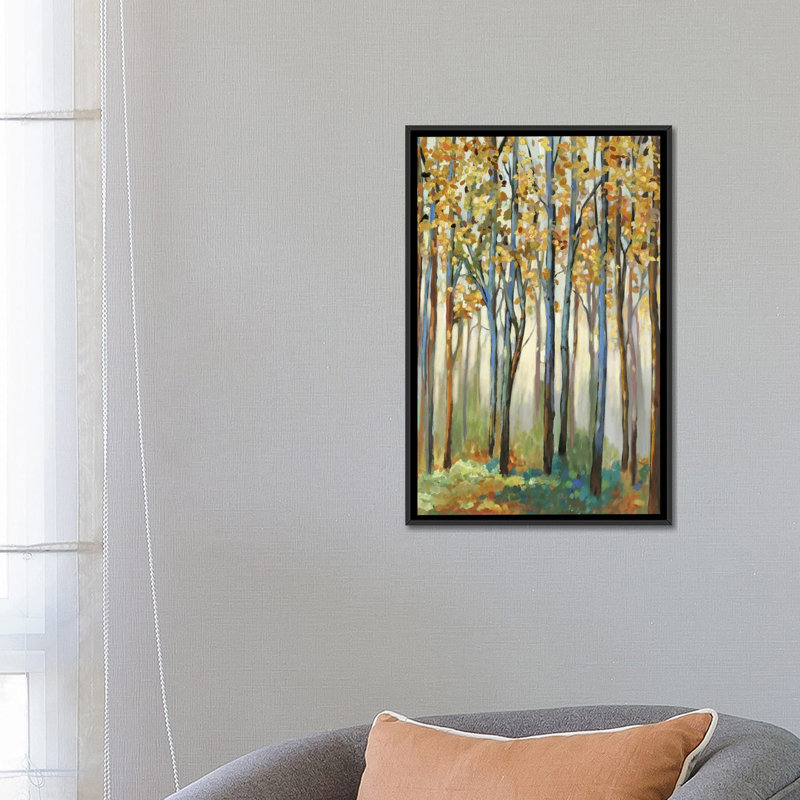 « golden leaves », impression sur toile, H 48 po x l 32 po x P 1,5 po, Toile avec cadre noir, Pas de tapis