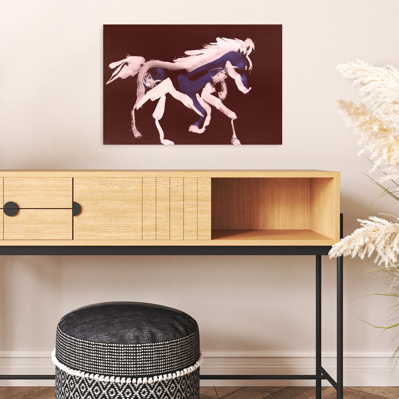 Cheval bleu galopant, impression abstraite, cheval moderne, 16" H x 24" W