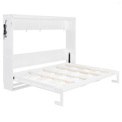 Modern Side-Folding Murphy Bed With Trendy Printed Pattern, LED Under-Bed Lighting & Built-In USB Outlet