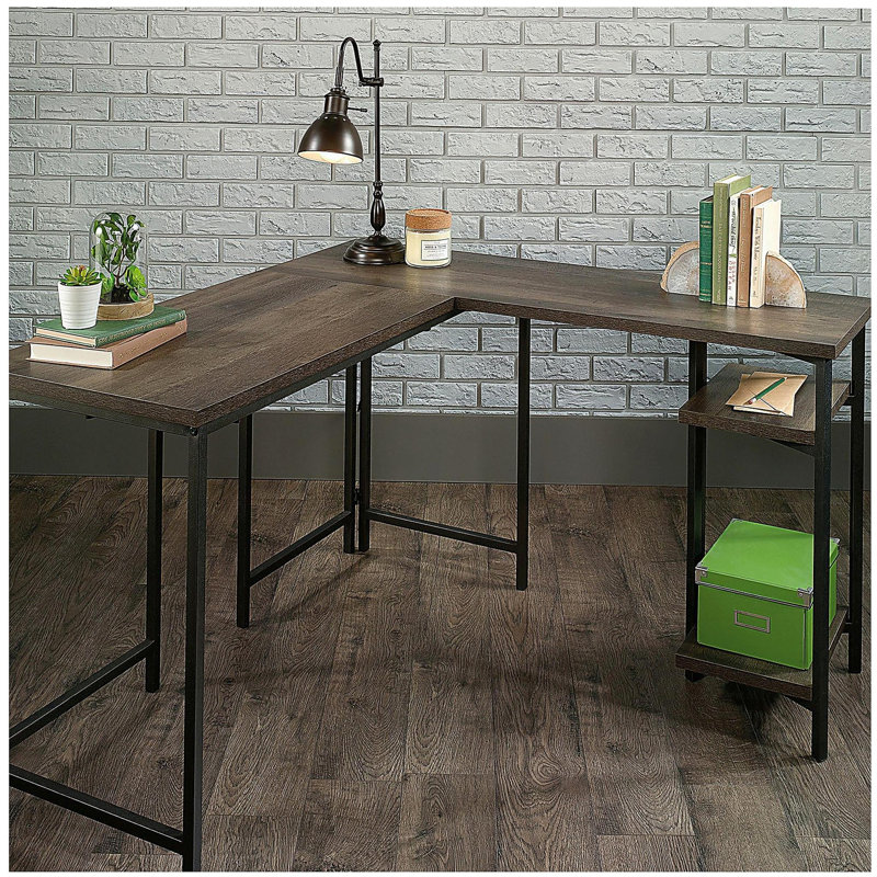 L-Shaped Desk with Rustic Style, Brown finish