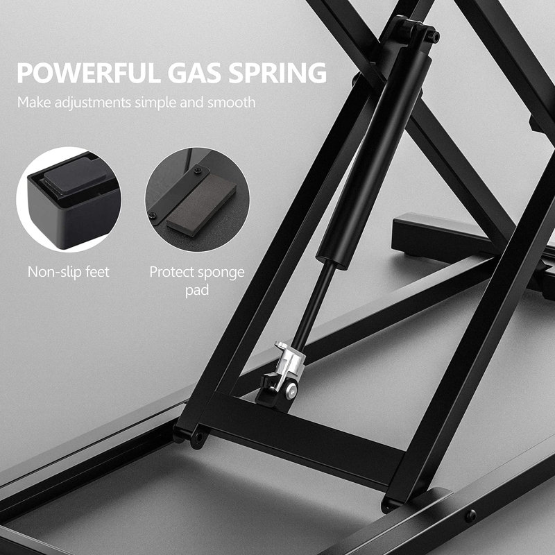 Height Adjustable Standing Desk Converter With Dual Gas Spring, Spacious Workstation For Dual Monitors And Laptops, Sturdy Sit To Stand Desk