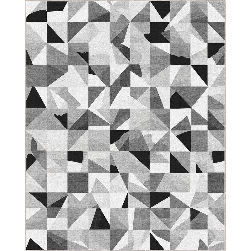 Shanea Modern Geometric Flat-Weave Tile Black & White Flat-Weave Rug, Rectangle 9'3" x 12'6"