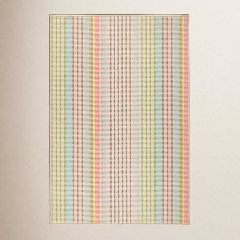 Ana Ticking Aqua Machine Washable Rug, Rectangle 2' x 3'