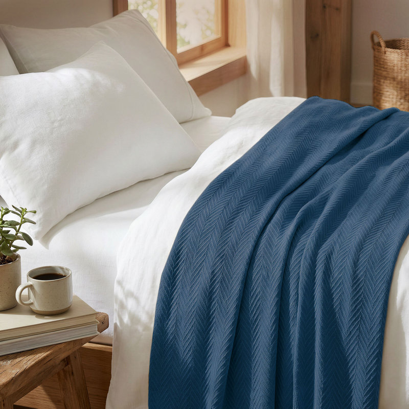 Couverture 100% coton à chevrons Threadmill, King (106" x 92"), Folkstone Blue