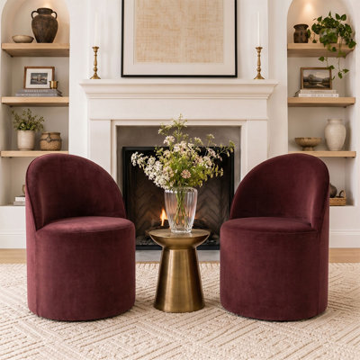 Rolling Small Upholstered Velvet Barrel Swivel Accet Chair With Hidden Casters (Set Of 2)