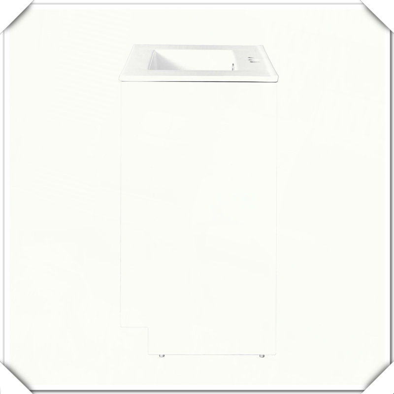 Meuble-lavabo autoportant moderne avec lavabo en céramique et poignées dorées, Blanc