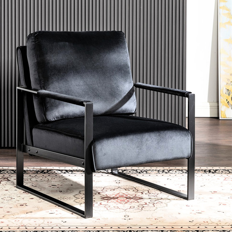Mobilier de salon Mid-Century moderne, fauteuil en velours, structure en métal, noir pour chaise de chambre à coucher, maison