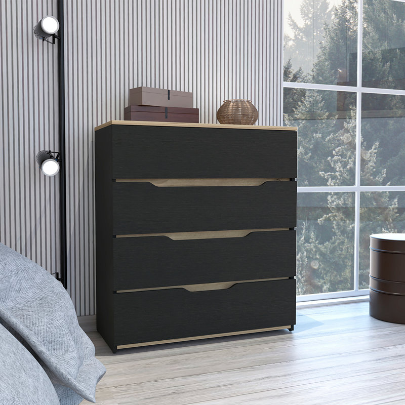 Commode 4 tiroirs Lynbrook Wengue, Noir