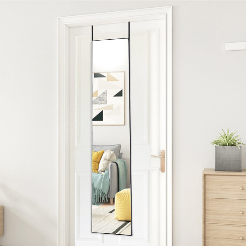 Heulyn Rectangle Metal Frame Over the Door Full Length Mirror, 147cm x 37cm, Black