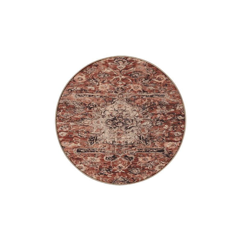 Machine Washable Brown Area Rug, Round 8'