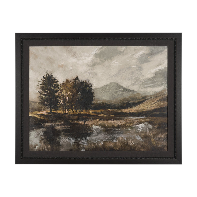 Toile encadrée texturée embellie à la main,  H 44,3 po x l 56,3 po x P 1,6 po, Paysage à l'ancienne
