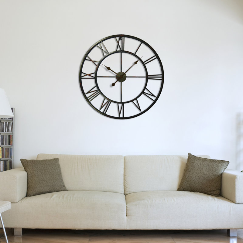 Hackney Roman Iron Wall Clock, 76cm H x 76cm W x 5cm D, Black/Bronze