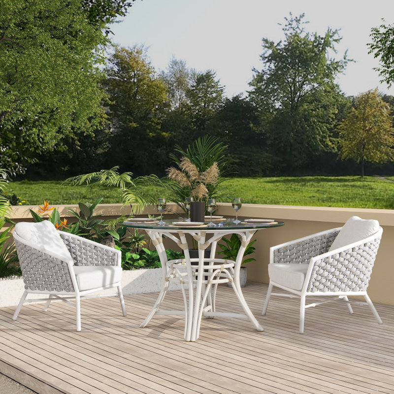 Rowan Optic White Acrylic Cushioned Patio Arm Chair Set