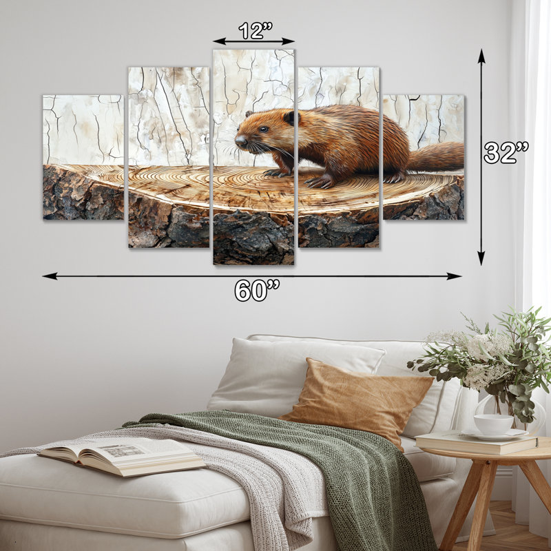 Portrait de castor sur une glissoire en bois I - Art mural Beaver - Art mural moderne