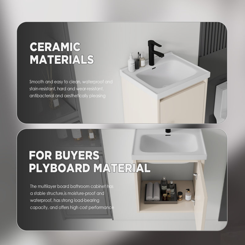 Meuble-lavabo flottant avec porte à fermeture en douceur, lavabo en céramique et fabrication en contreplaqué durable pour les salles de bain modernes