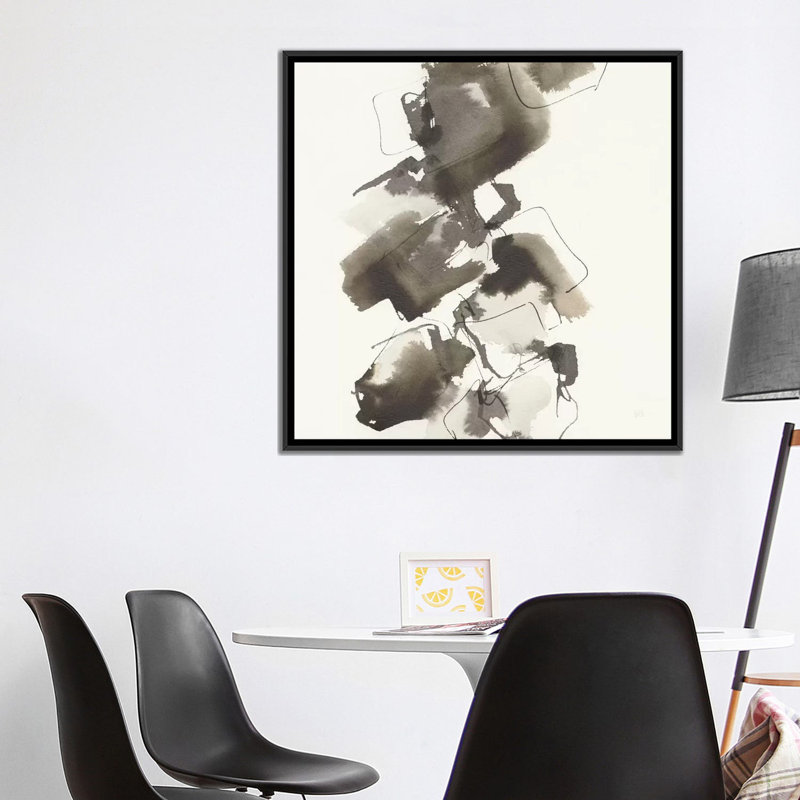 «Stacked in Greige II», reproduction sur toile, H 18 po x l 18 po x P 1,5 po, Toile avec cadre noir, Pas de tapis