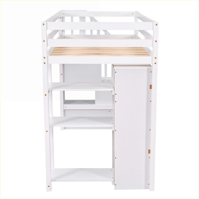 Solid Wood Soft White Twin Platform Loft Bed, Space-Saving Functional Design for Small Bedrooms With Integrated Storage