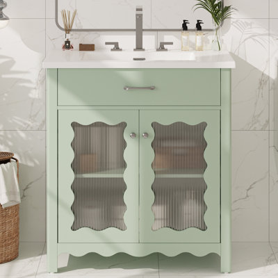 Bathroom Vanity with Tempered Glass and Integrated Ceramic Sink, Ideal for Modern and Durable Bathroom Solutions
