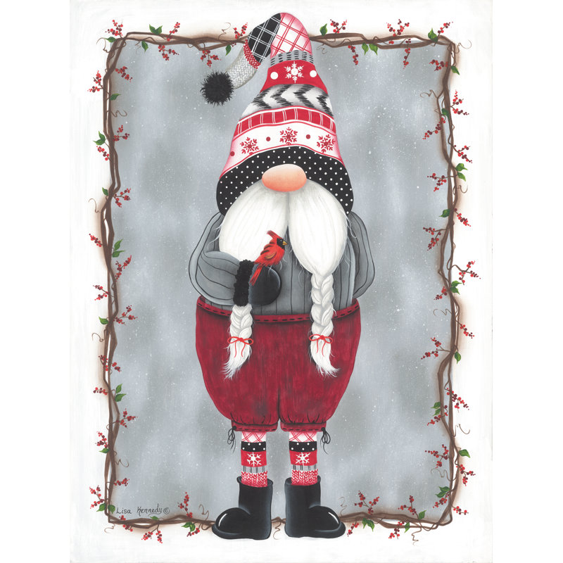 Garçon gnome et cardinal sur toile, H 30 po x l 20 po