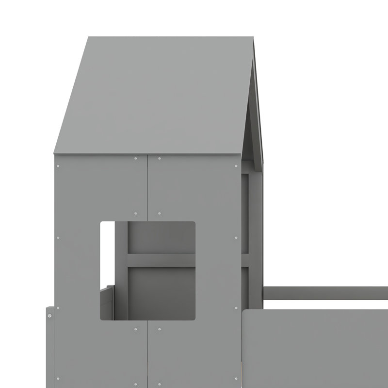 Lit mezzanine peu encombrant avec bureau intégré, tiroirs de rangement et armoires, Gris