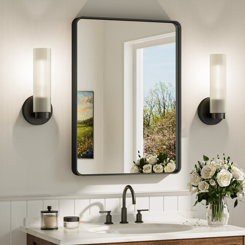 1-light Dimmable Bathroom Matte Black Iron Wall Armed Sconce with Frosted Glass
