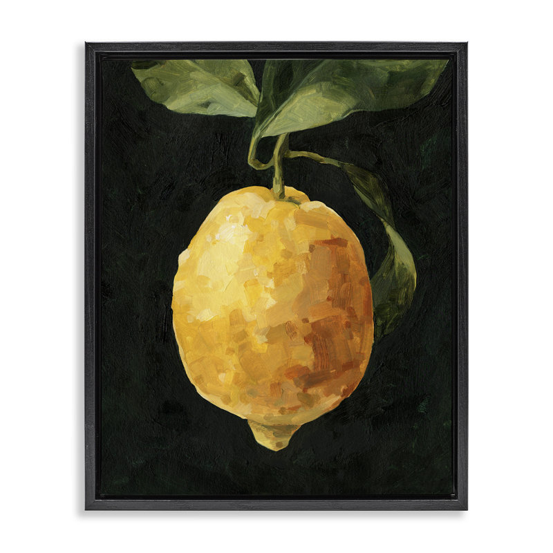 Toile abstraite encadrée flottante «Lemon on Vine Grain» par Emma Caroline, Cadre flottant noir de jais, H 21 po x l 17 po